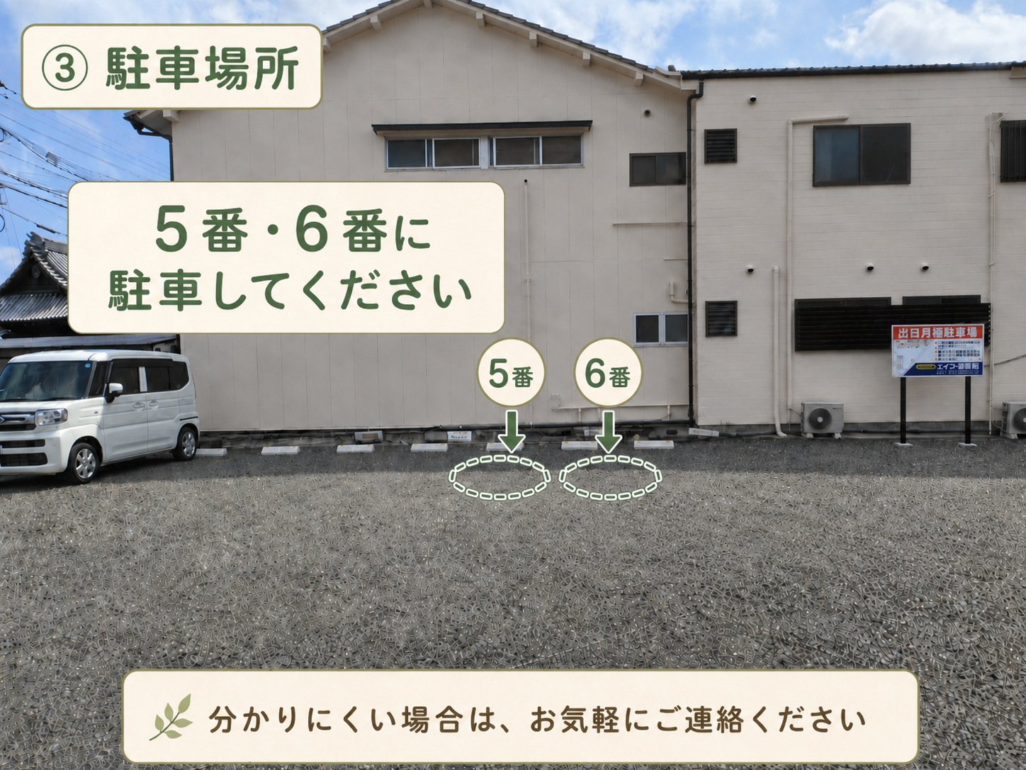 駐車場の5番・6番の位置